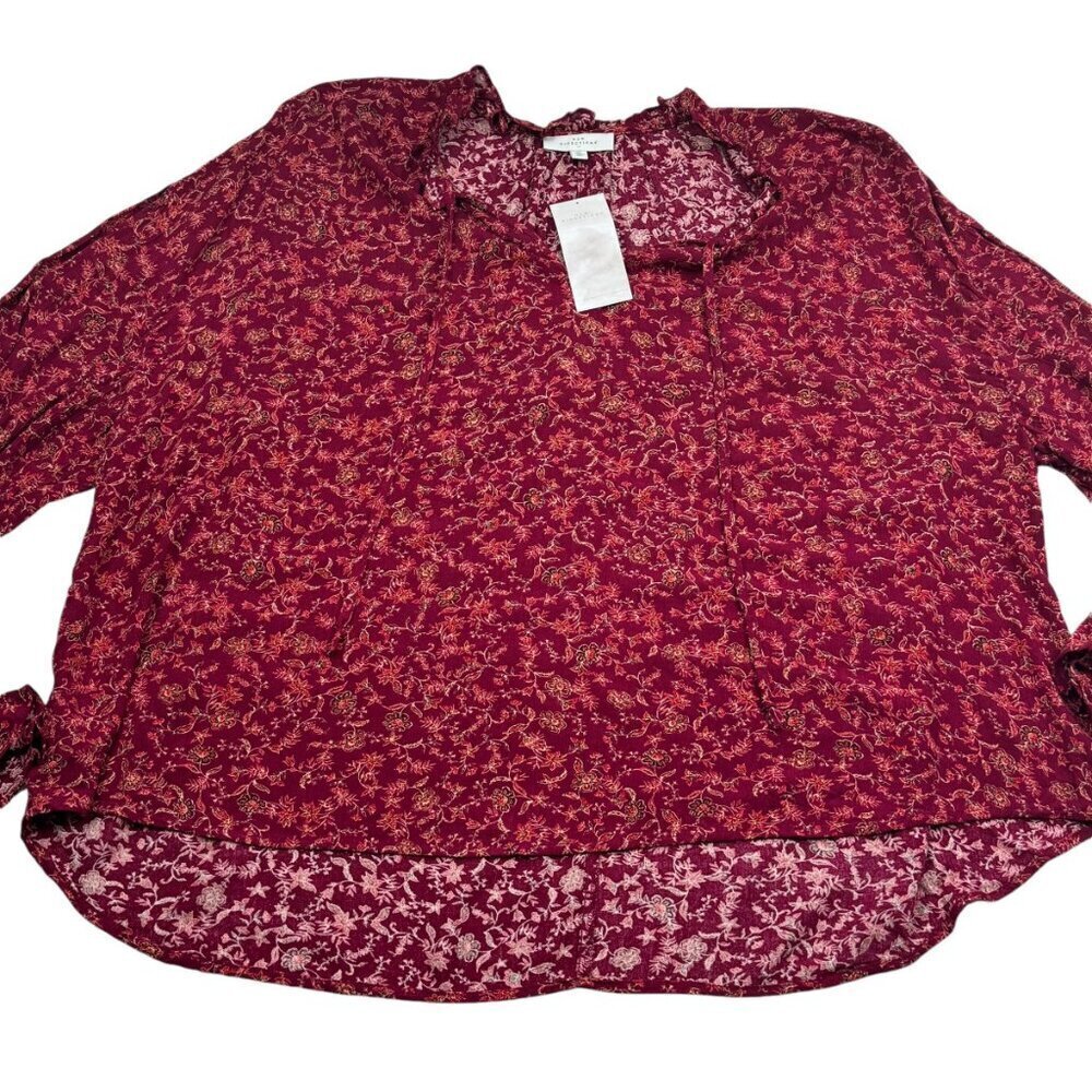 New Directions Boho/Romantic Floral V-Neck Balloon Sleeve Blouse Women's Size XL